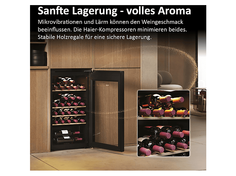 Thumbnail - HAIER HWS34GGH1 50 SERIE 3 Weinklimaschrank (90 l EEK G, Glas Schwarz)