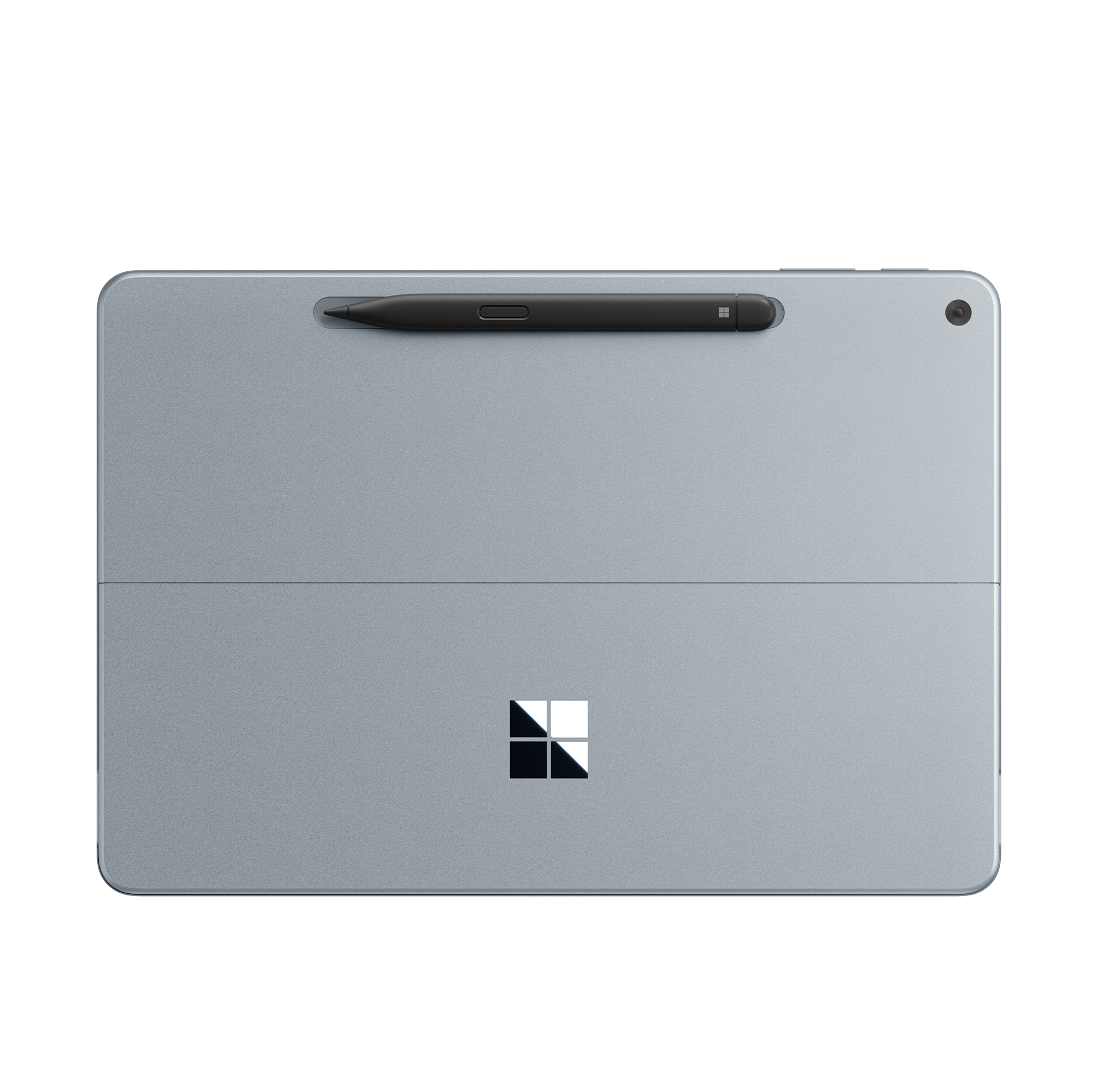 Una tableta gris claro con un lápiz negro en la parte superior. El logotipo de Microsoft es visible.