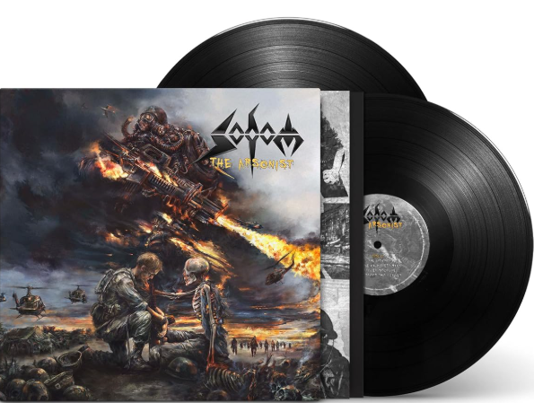 Albumcover mit zwei Vinylplatten, eine Kriegsszene mit Soldaten und einer Skelettfigur.