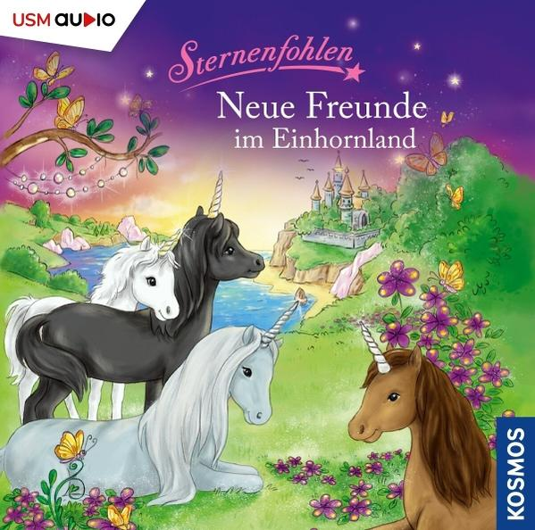 Albumcover mit Einhörnern und einem Schloss. Text: 'Neue Freunde im Einhornland'.