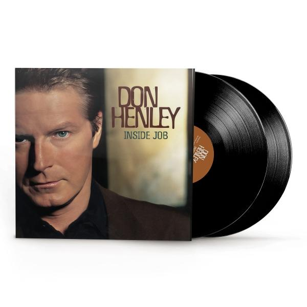 Albumcover mit Don Henley. Das Albumcover ist schwarz mit schwarzen Schallplatten daneben. Das Album heißt Inside Job.