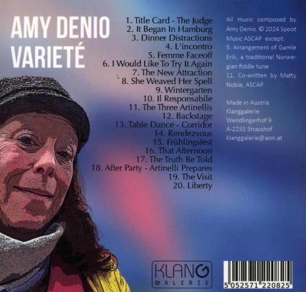 CD-Cover mit einem Foto einer Frau. Der Text enthält 'AMY DENIO VARIETE' und eine Liste von Liedern.