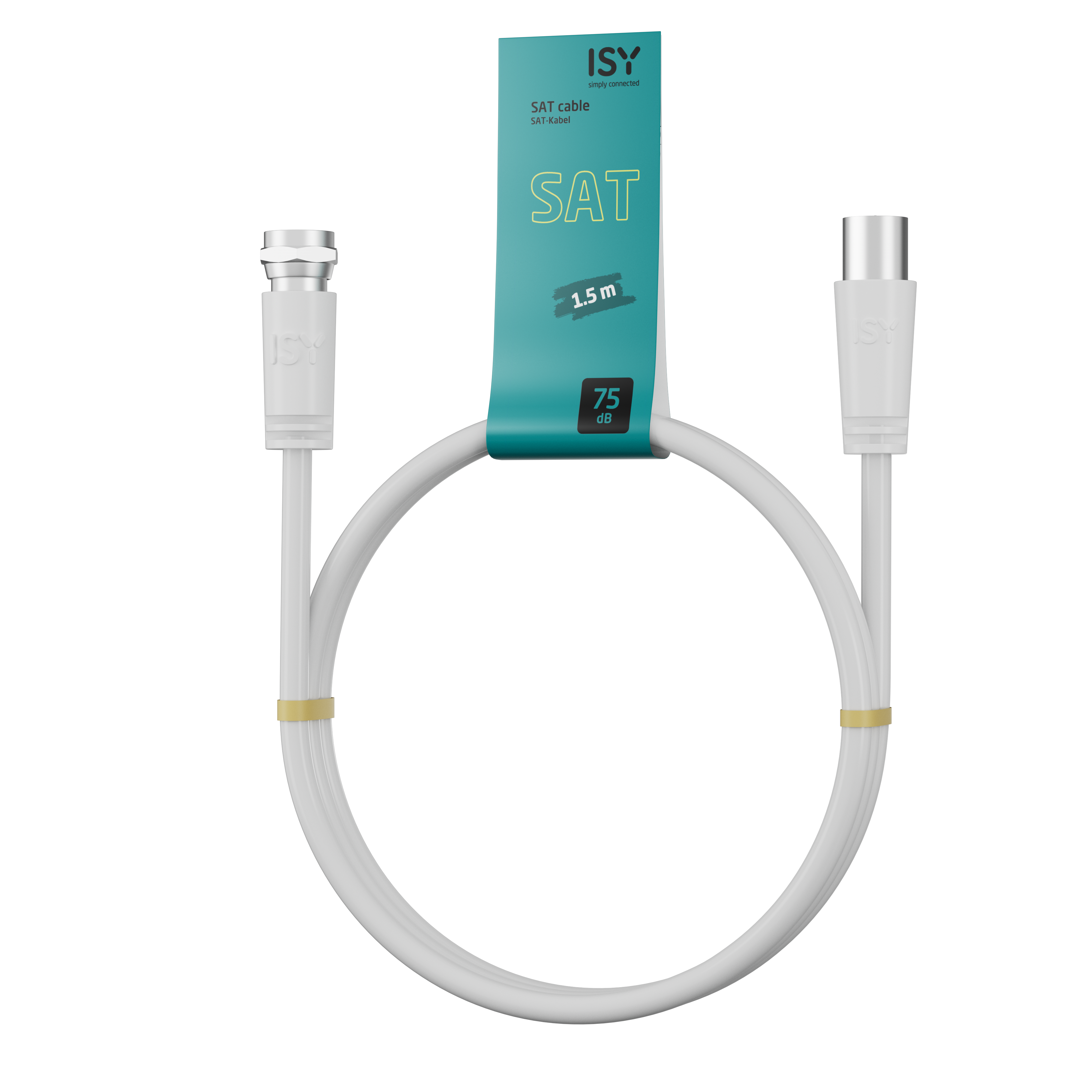 Biały kabel ISY SAT jest wyświetlany na czarnym tle.