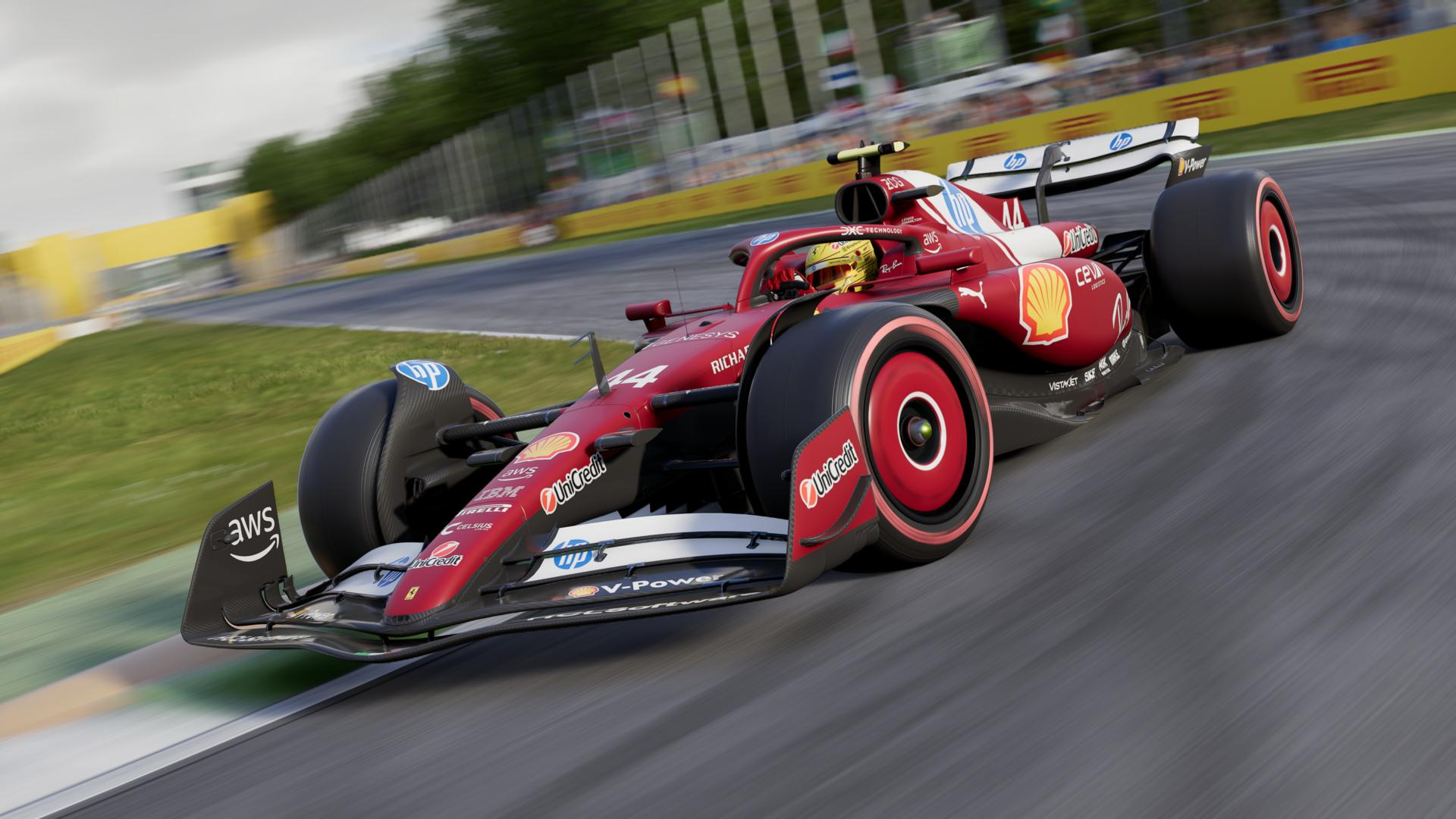 Ein rotes Formel-1-Auto, das auf einer Rennstrecke fährt.