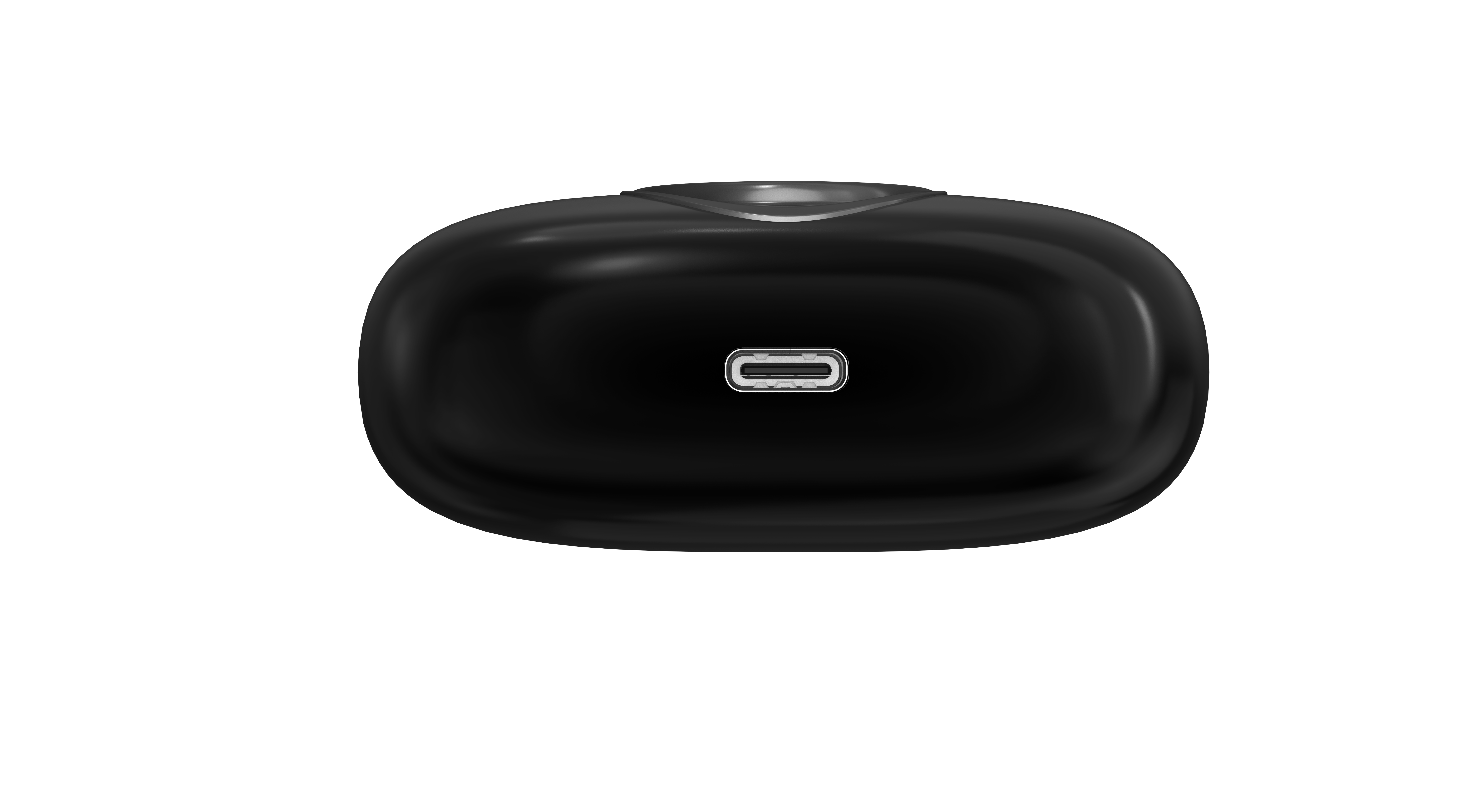 Schwarzes Ladecase mit USB-C-Anschluss unten. Glänzendes Finish.
