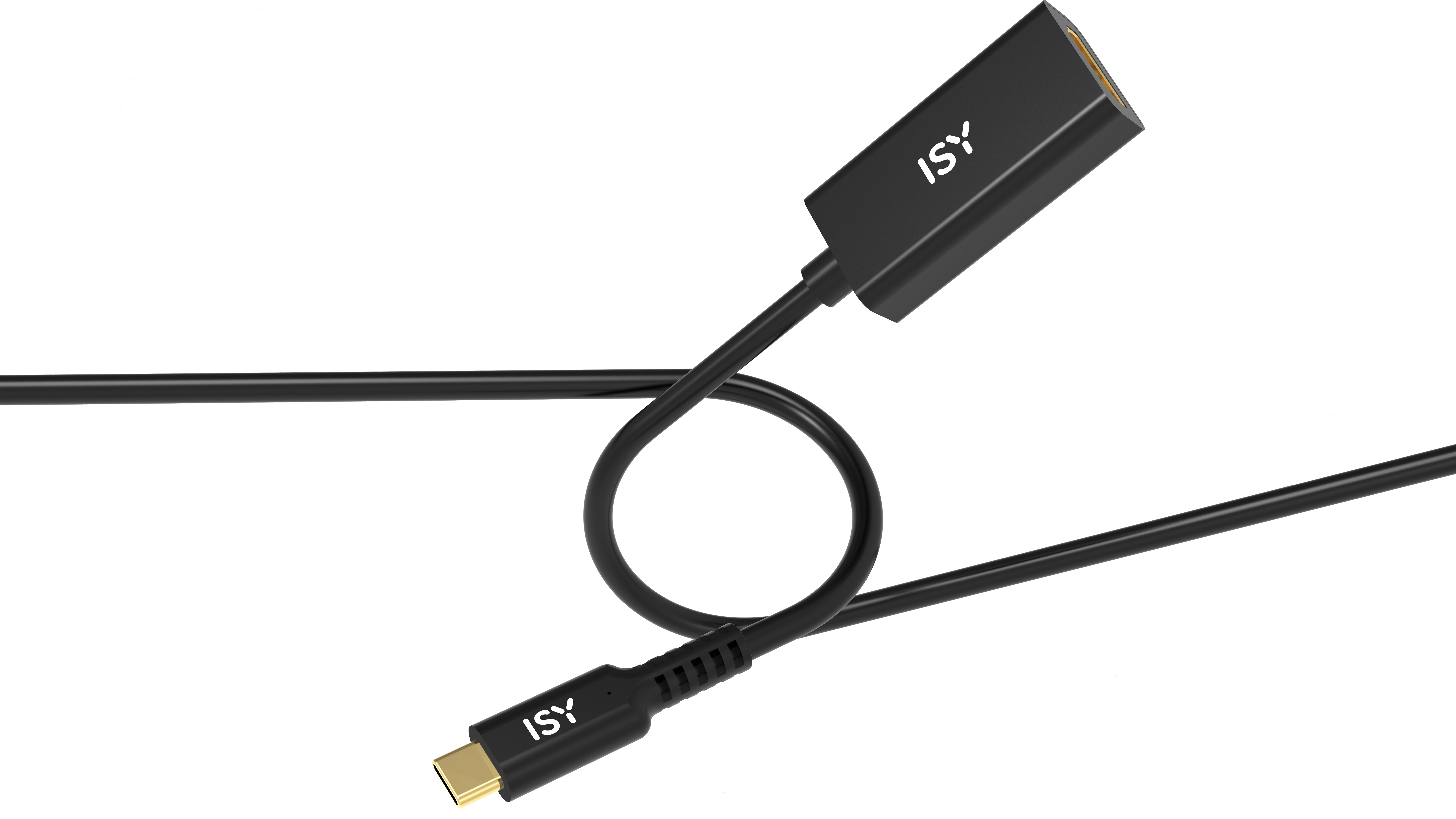 Czarny kabel z złączem USB-C na jednym końcu i adapterem HDMI na drugim.