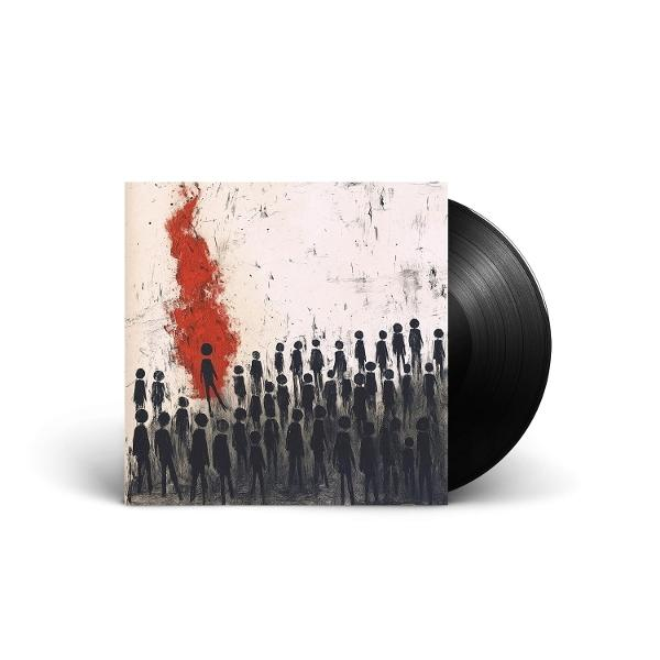 Vinyl Schallplatte mit Cover, Personensilhouetten und Rot.