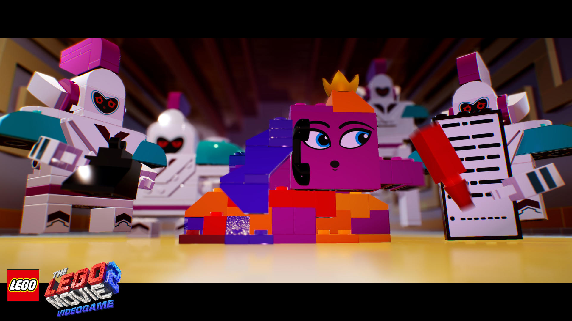 Scena z gry wideo The Lego Movie z postaciami Lego.
