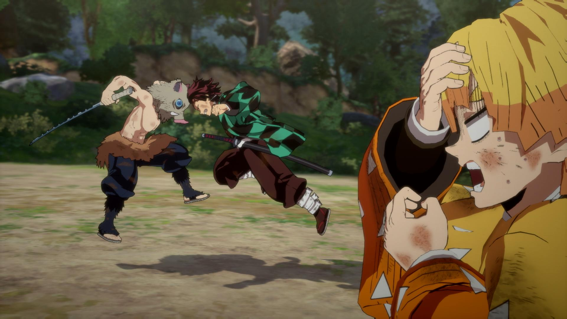 Anime-Szene: Zwei Figuren kämpfen, eine andere Figur reagiert im Hintergrund.