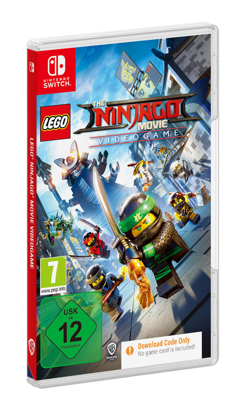 Lego Ninjago Movie Videospiel-Hülle für Nintendo Switch, zeigt Charaktere und Action-Szenen.