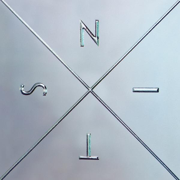 Abstraktes Design eines Kreuzes mit Buchstaben. Grauer Hintergrund.