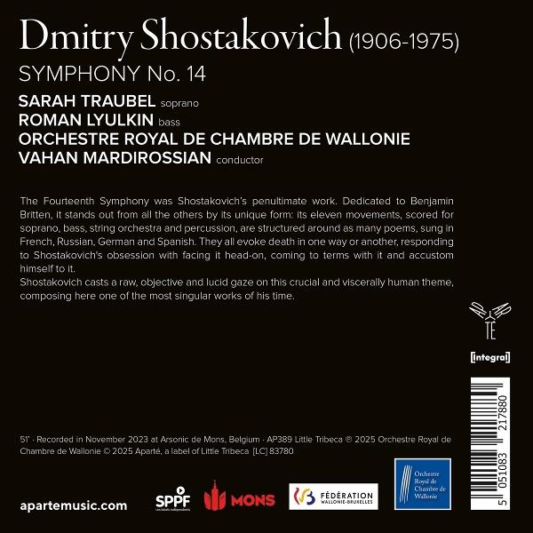 Albumcover: Text mit Namen und Informationen über eine Symphonie, mit Logos unten.