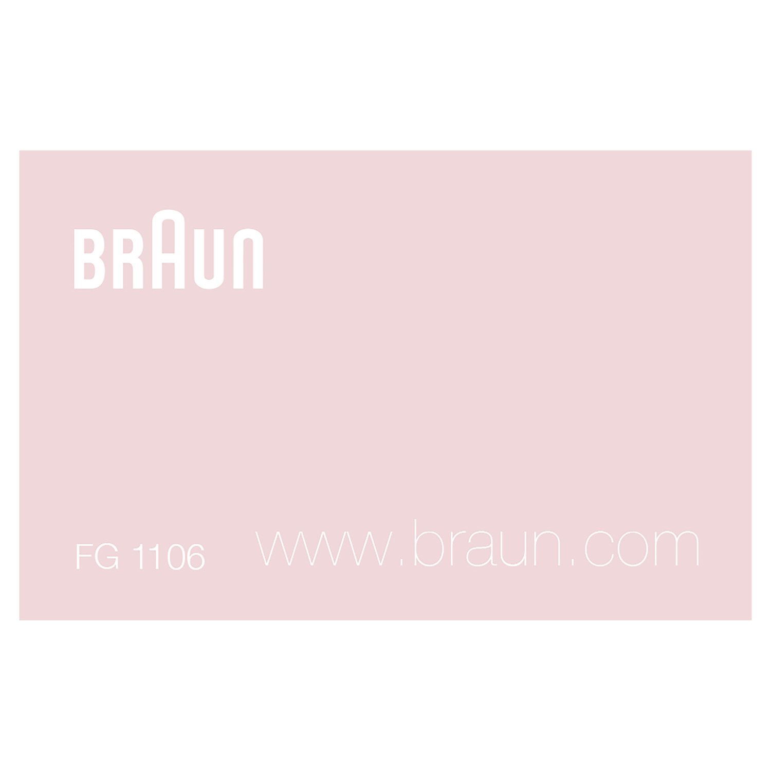 Pink background with the white word 'BRAUN' and the text 'FG 1106 www.braun.com'.