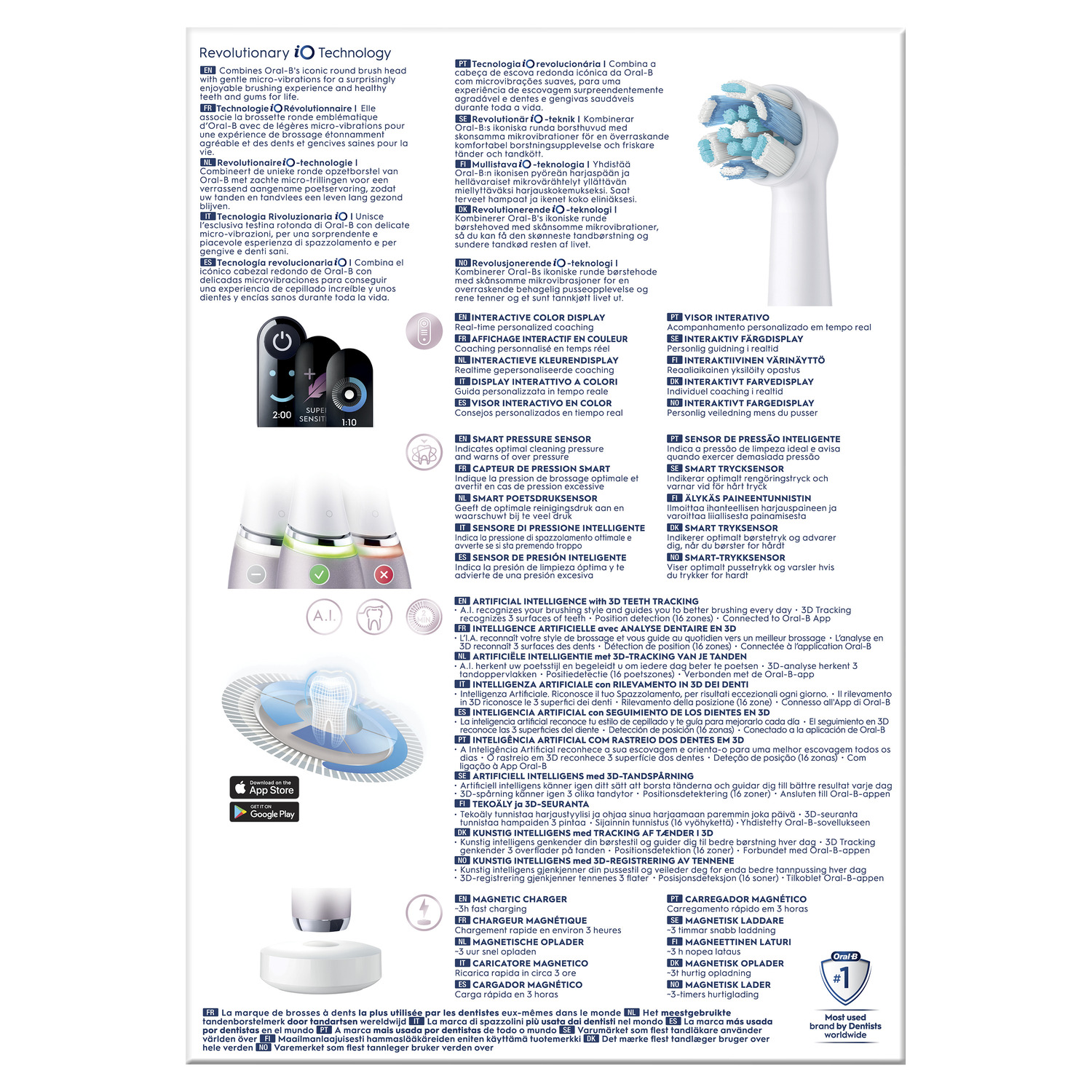 Un emballage de produit blanc avec du texte en plusieurs langues, des informations sur le produit et les logos de la marque.