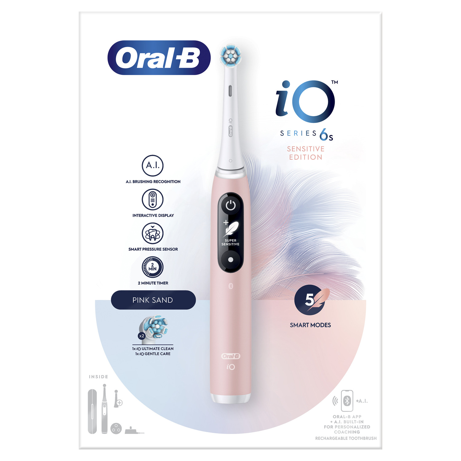 Brosse à dents électrique rose. Texte : Oral-B iO Série 6s.