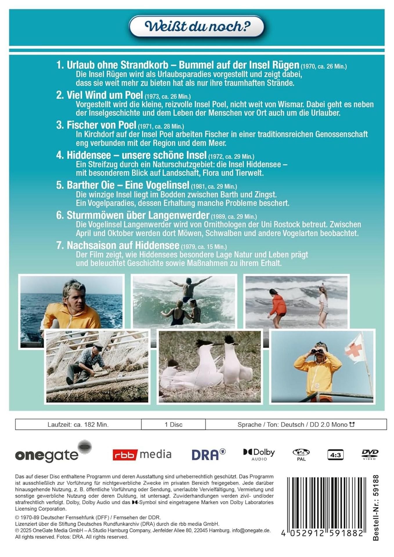 DVD-Rückseite, deutscher Text, Bilder aus einem Film. Menschen im Wasser, Text in Blau, Weiß und Schwarz.