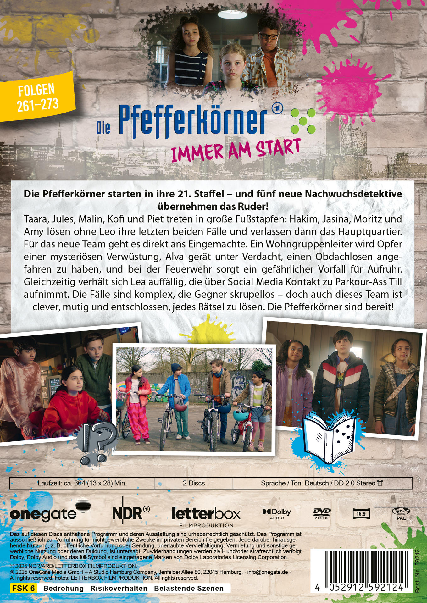 Rückseite einer DVD. Gruppe von Kindern und Text. Text ist auf Deutsch.