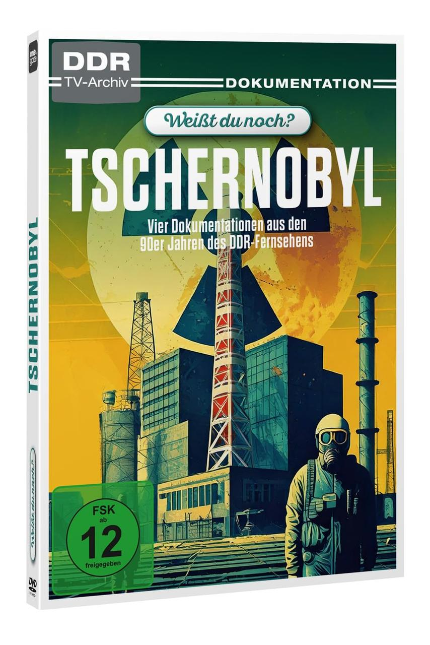 DVD-Cover: Tschernobyl-Dokumentation mit einer Gasmaskenfigur vor dem Kraftwerk.