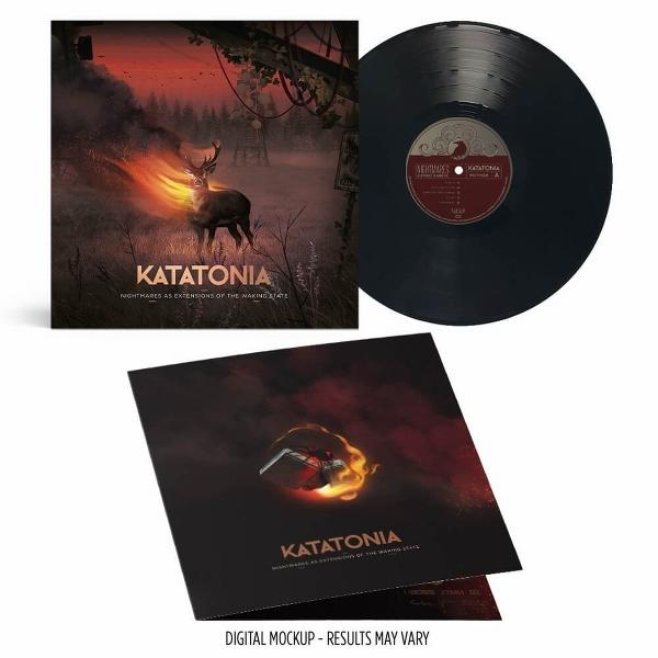 Albumcover mit einem Hirsch und Feuer. Text lautet 'Katatonia: Nightmares as Extensions'.