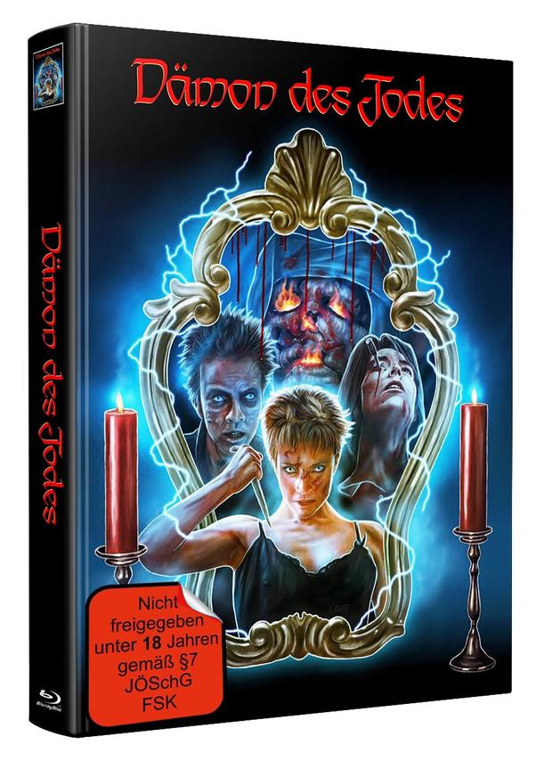 DVD-Cover mit Horrorthema: drei Gesichter im Spiegel, zwei Kerzen und Titel.