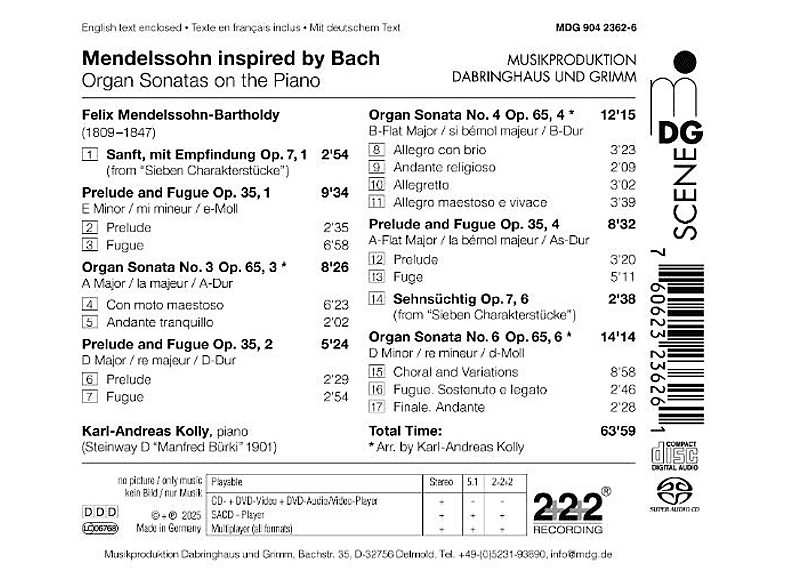 Thumbnail - Karl-andreas Kolly - Mendelssohn inspired by Bach (SACD Hybrid)