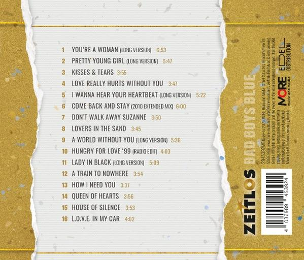 Album-Rückseite mit goldenem Hintergrund und Trackliste. Enthält Songtitel und Künstlerinformationen.