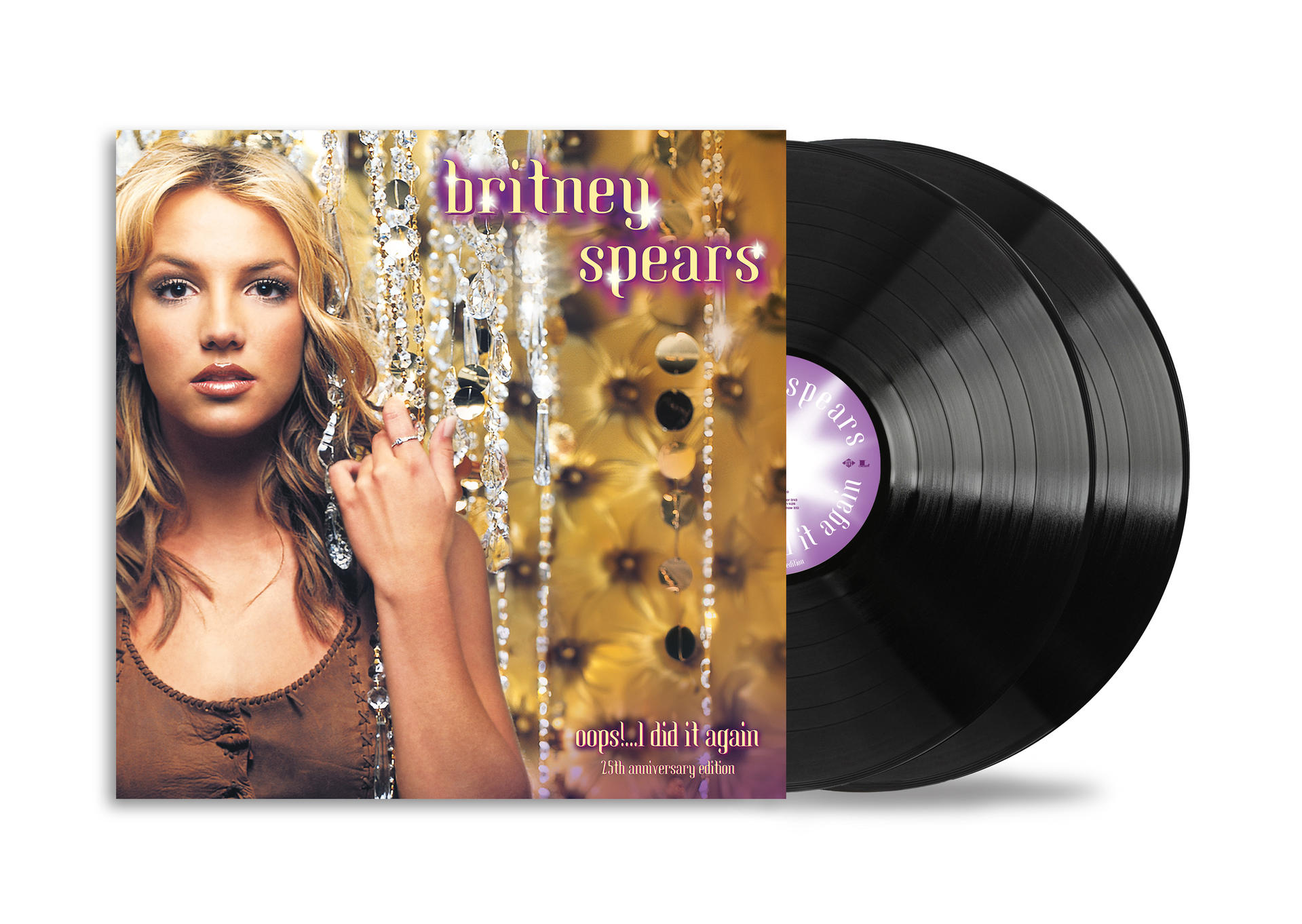 Albumcover: Britney Spears mit zwei schwarzen Schallplatten.