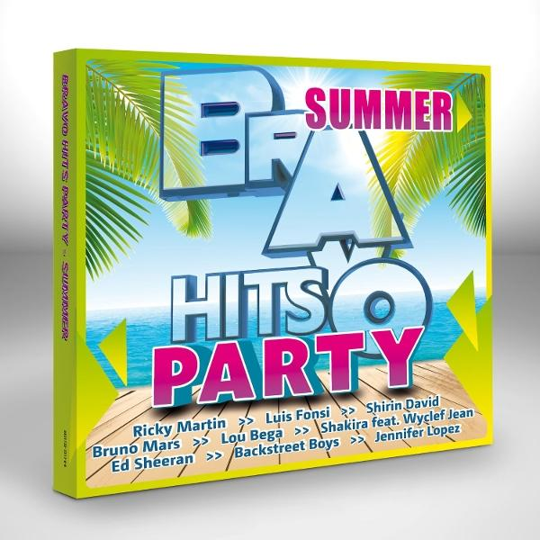 CD-Cover für 'BRAVO HITS PARTY - SUMMER' mit Palmen.