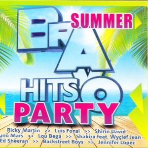 Albumcover mit dem Titel 'Bravo Hits Summer Party' mit Text und einem Strandhintergrund.