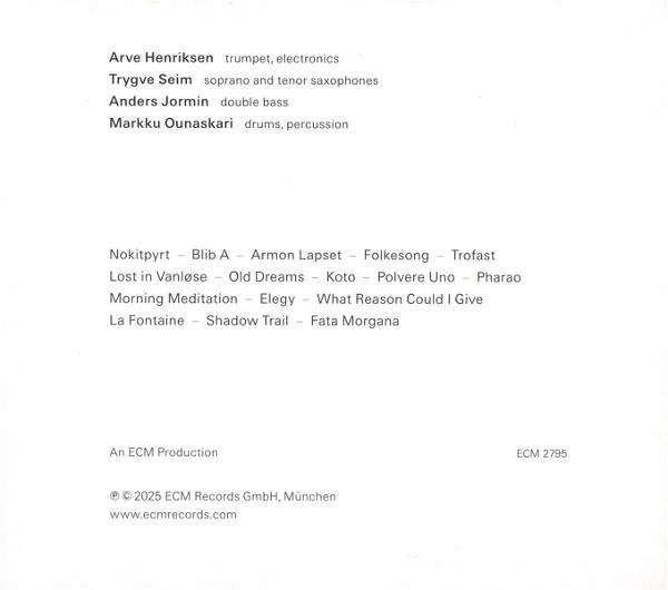 Text auf weißem Hintergrund listet Musiker und Songtitel auf, eine ECM-Produktion.