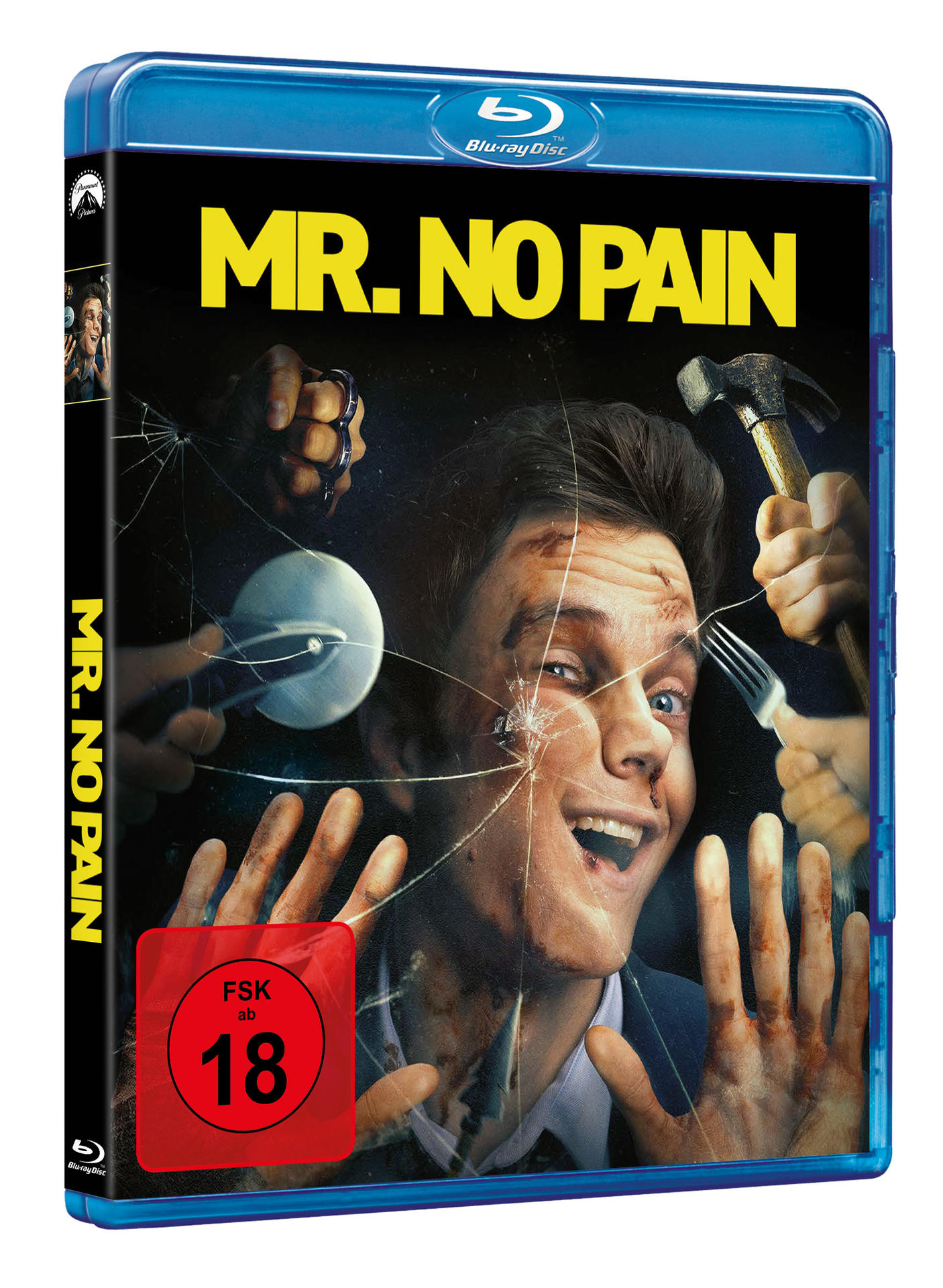 Filmcover mit einem Mann, Händen und dem Titel 'MR. NO PAIN'.