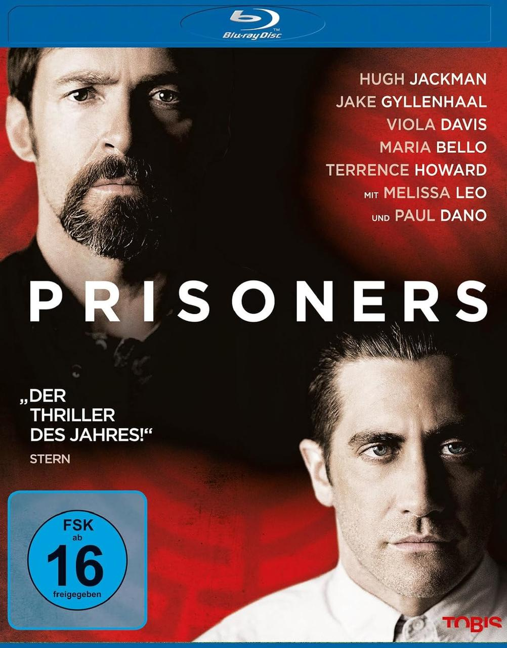 Filmposter. Gesichter zweier Männer werden gezeigt. Titel: PRISONERS. Stars: Hugh Jackman, Jake Gyllenhaal.