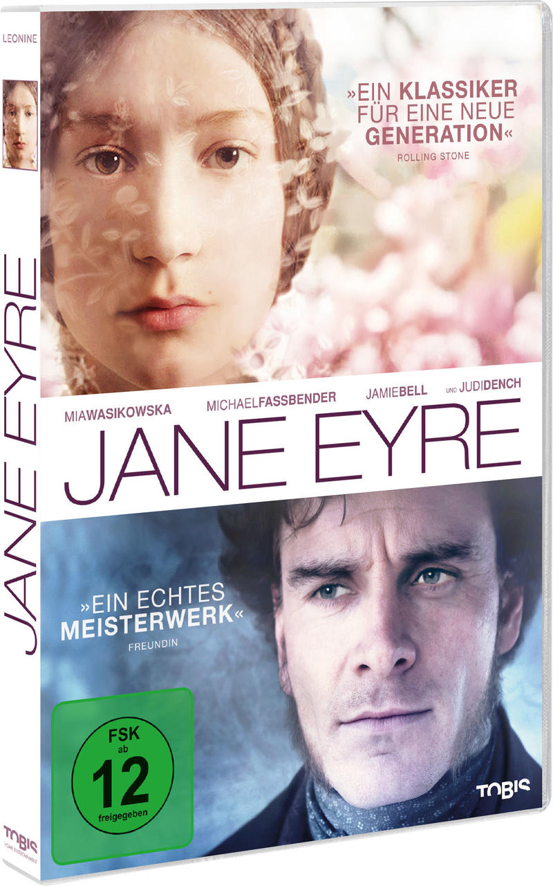 Eine Filmhülle mit zwei Gesichtern darauf. Text steht auf der Hülle. Der Titel ist Jane Eyre.
