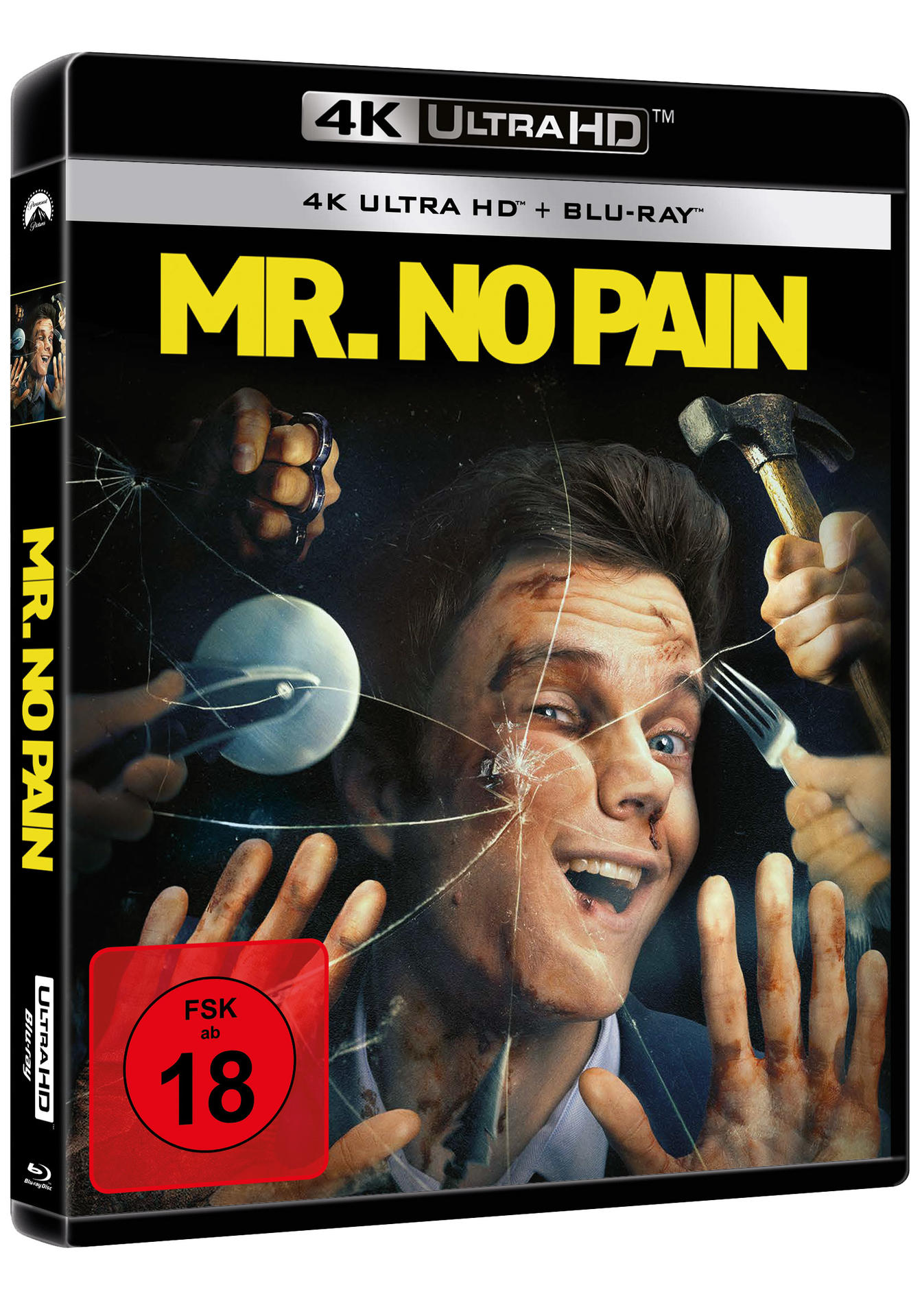 Filmposter eines Mannes mit Küchenutensilien, Mr. No Pain.