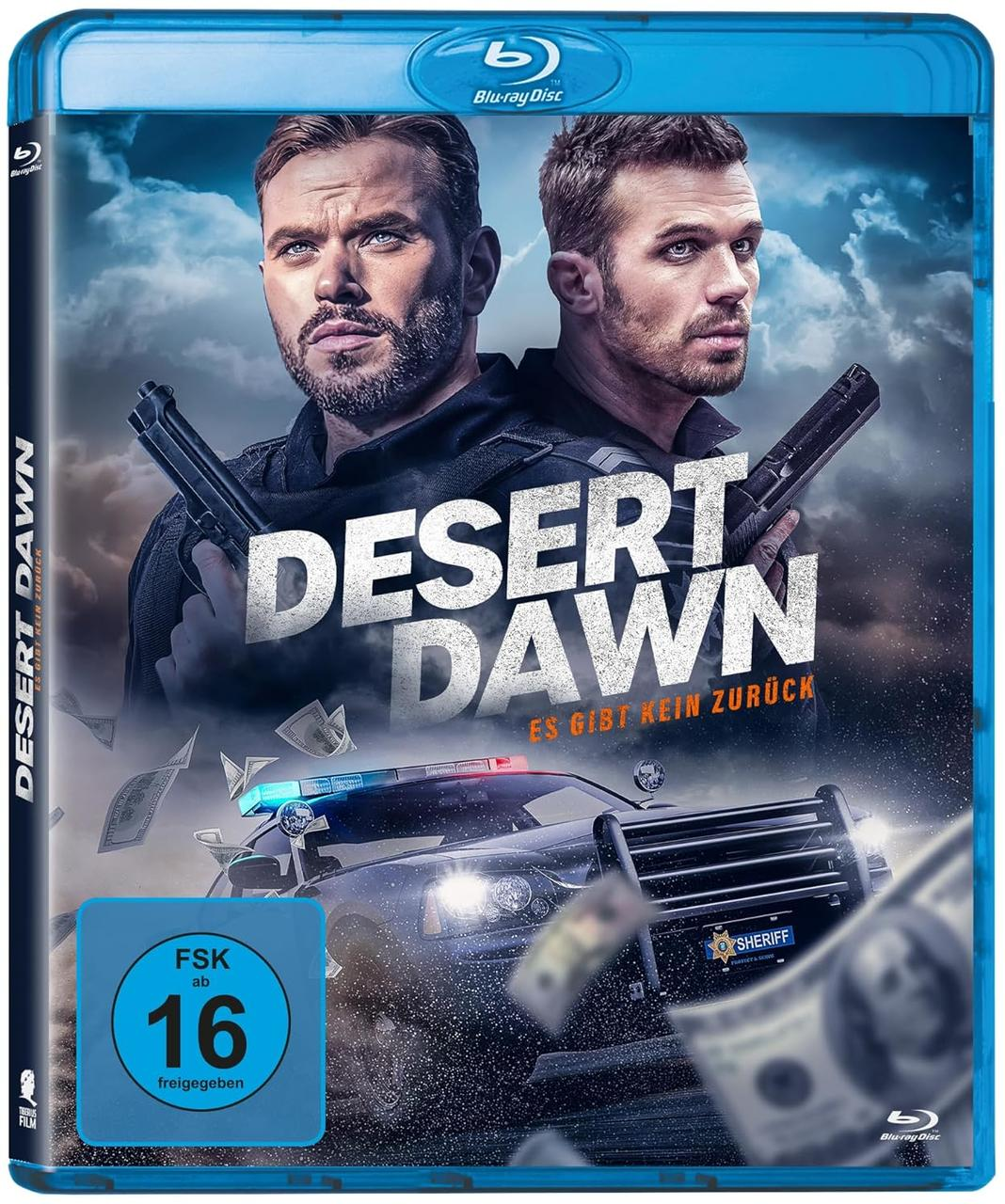 Blu-ray-Disc-Hülle mit zwei Männern, die Waffen halten, und einem Polizeiauto.