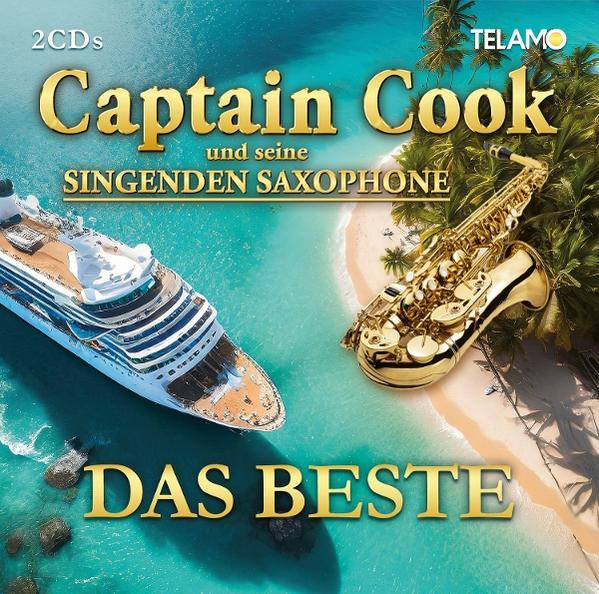 Albumcover. Kreuzfahrtschiff, Saxophon und Text 'Captain Cook' auf tropischem Hintergrund mit 'Das Beste'.