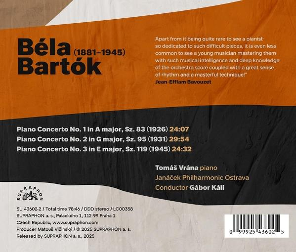 Rückseite einer Musik-CD-Hülle mit Text über Béla Bartók, ein Klavierkonzert und Credits.