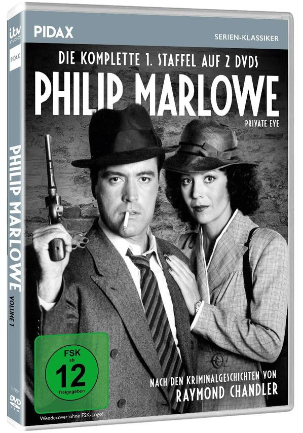 DVD-Cover: Philip Marlowe, mit zwei Personen. Mann mit einer Waffe und eine Frau.