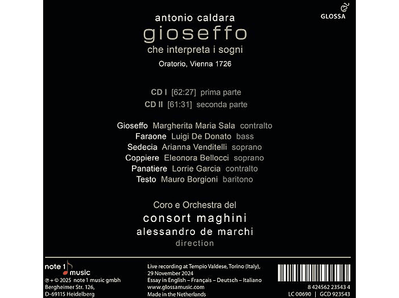 Thumbnail - De Marchi/Coro e Orchestra del Consort Maghini - Gioseffo che interpreta i sogni (CD)