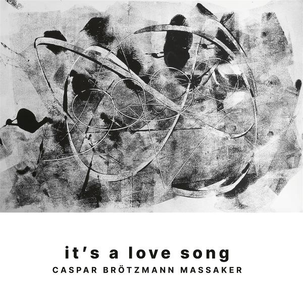 Albumcover: abstrakte Schwarz-Weiß-Kunst mit dem Text 'it's a love song' und dem Namen des Künstlers.