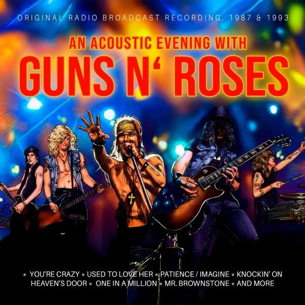 Ein akustischer Abend mit Guns N' Roses Albumcover mit Bandmitgliedern und Songtiteln.
