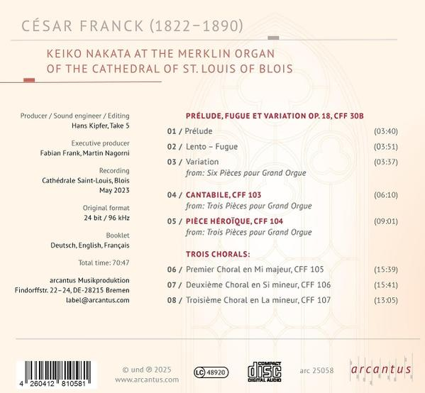 CD-Rückseite mit Text über eine Aufnahme, den Künstler und den Namen des Orchesters.