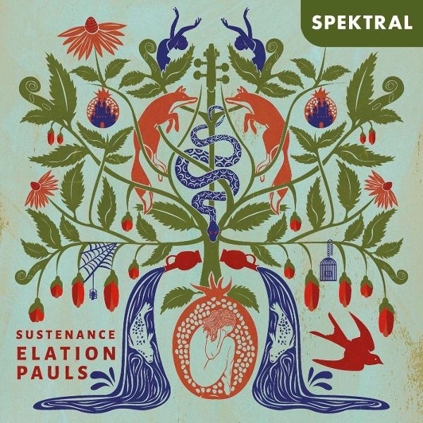 Album-Cover mit Baumdesign, zwei Füchsen, einer Schlange und zwei Figuren auf hellblauem Hintergrund.