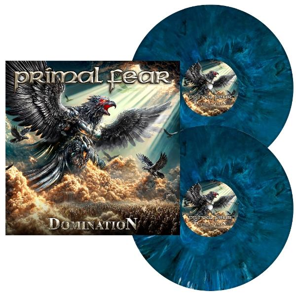 Albumcover. Zwei Schallplatten, blau und schwarz. Adlerbild, Text: Primal Fear.