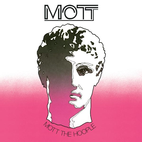 Albumcover mit stilisiertem Kopf. Schwarz-Weiß-Zeichnung auf rosa-weißem Farbverlaufhintergrund.