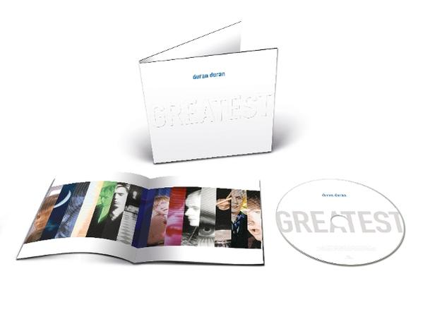 CD-Album-Set mit Booklet, CD und Hülle. Duran Duran "Greatest" geprägt auf Weiß.