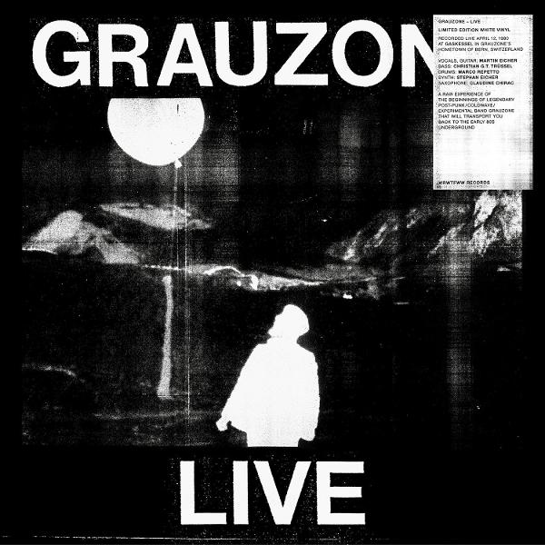 Albumcover: GRAUZON in Weiß, Schwarzweißfoto einer Person und Textdetails.