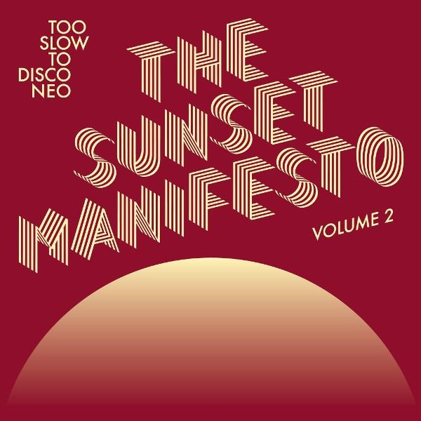 Albumcover "The Sunset Manifesto Volume 2", roter Hintergrund mit Text und goldener Sonne.
