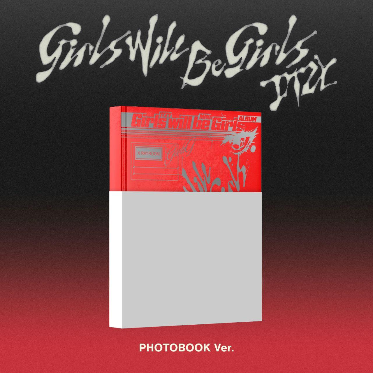 Roter und weißer Albumcover mit Text 'Girls Will Be Girls' und Albumtitel. Schwarzer Hintergrund.