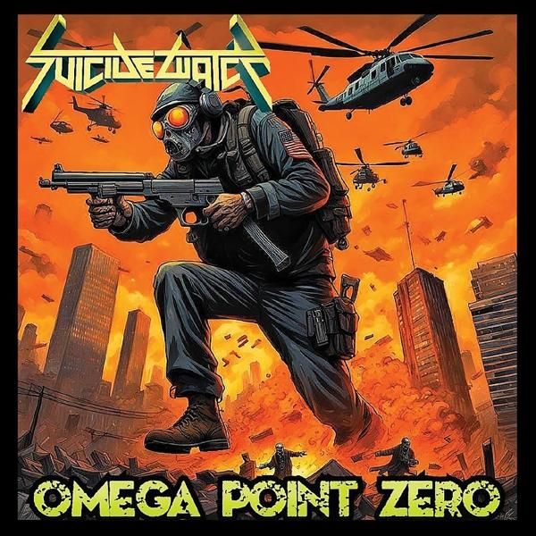 Albumcover mit einem Soldaten mit Gasmaske, der eine Waffe hält, in einer orangefarbenen, vom Krieg zerstörten Stadt.